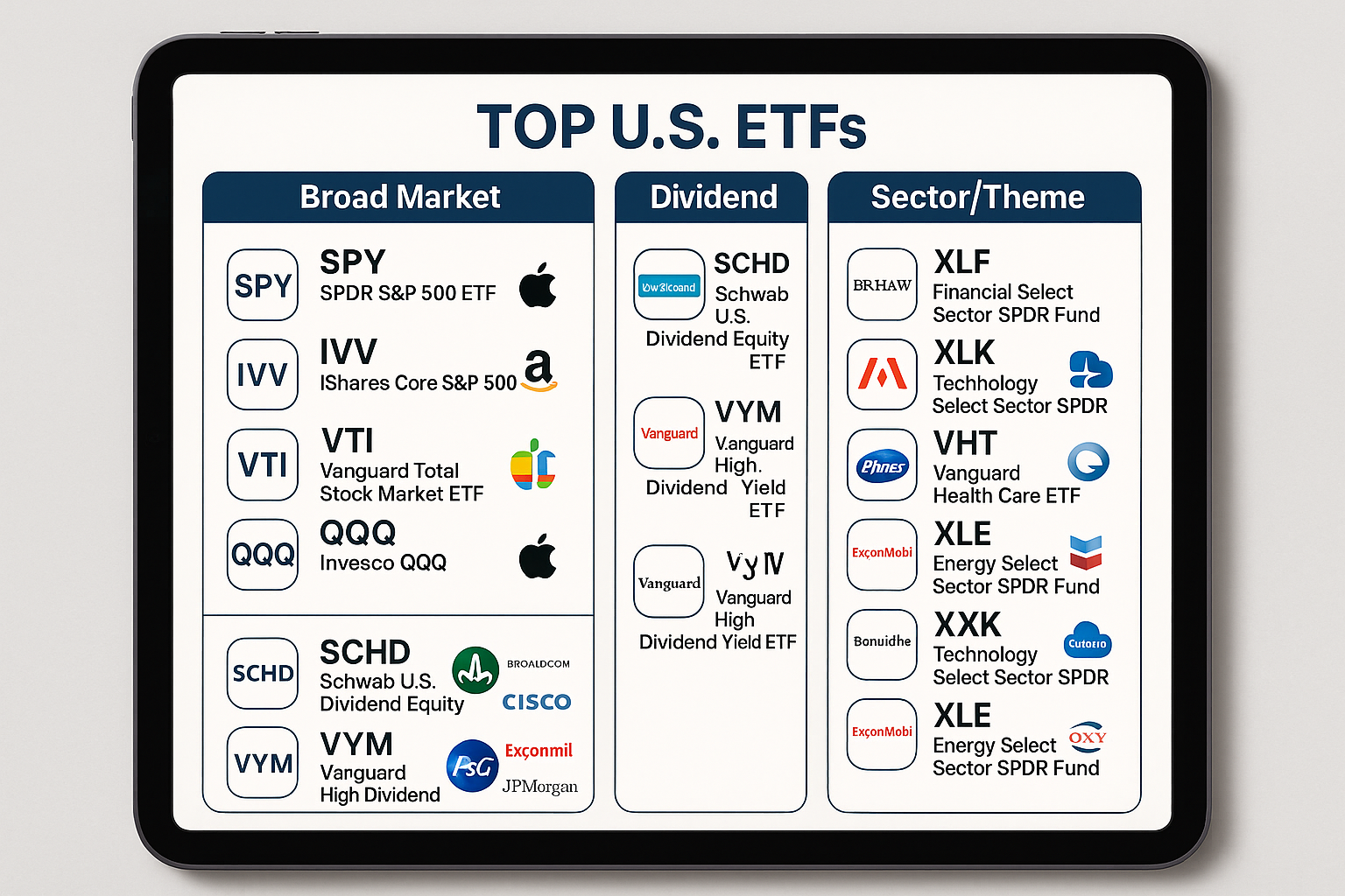 미국 ETF의 유형별 분류와 특징 인포그래픽