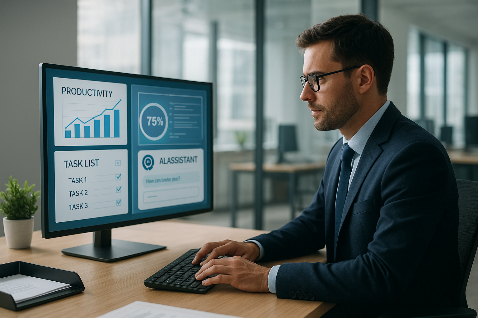 AI 도구를 활용해 업무 생산성을 높이는 직장인의 모습