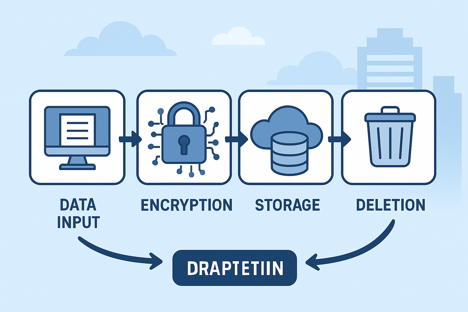 클라우드 기반 기업 환경에서 데이터 입력, 암호화, 저장, 삭제 등 데이터 보호 수명주기 단계