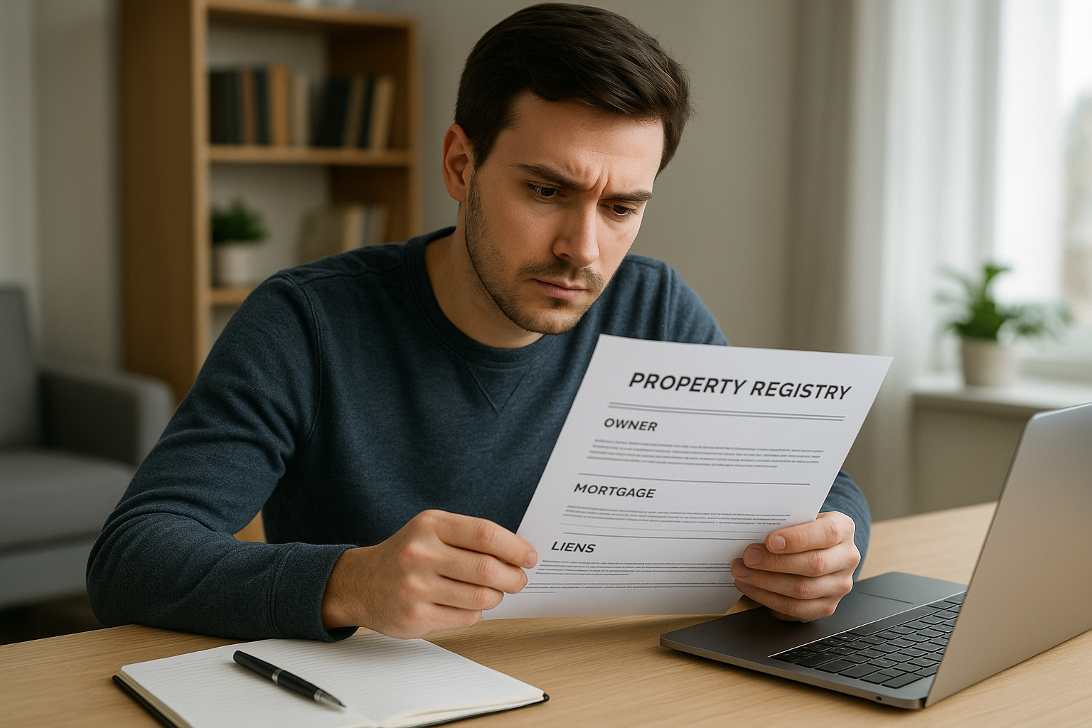 청년이 등기부등본을 확인하는 모습