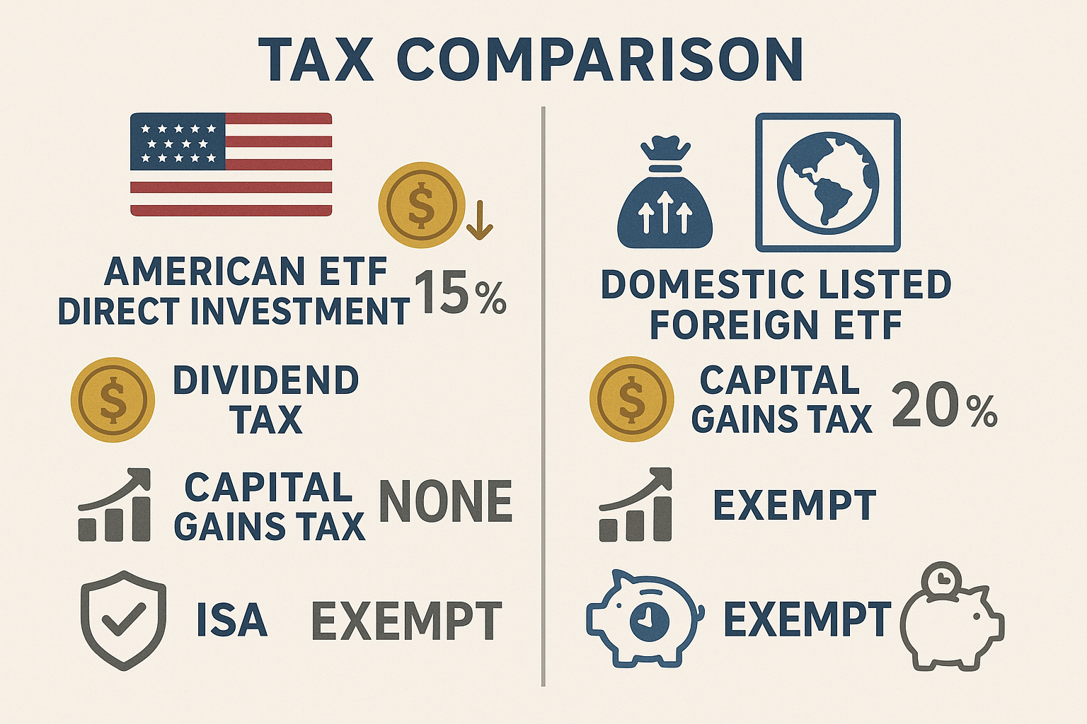 미국 ETF 직접 투자와 국내 상장 해외 ETF 세금 비교 인포그래픽