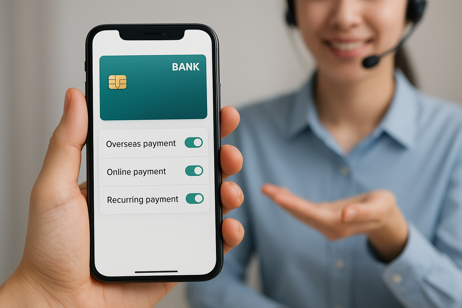 해외 결제 허용을 설정 중인 한국 은행 카드 앱 화면