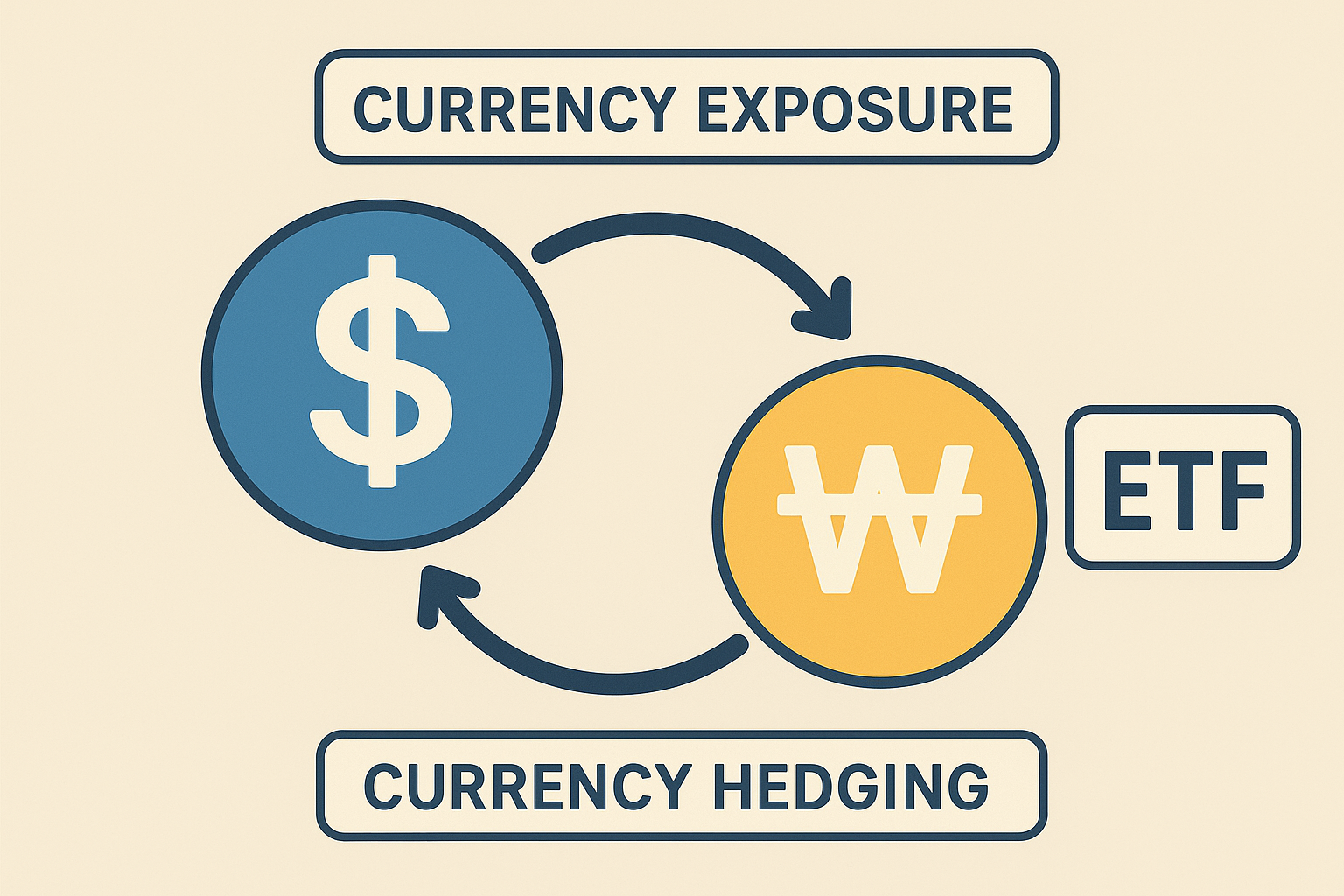 S&P500 ETF 투자에서 환노출형과 환헤지형 환율 변동과 전략을 설명하는 이미지
