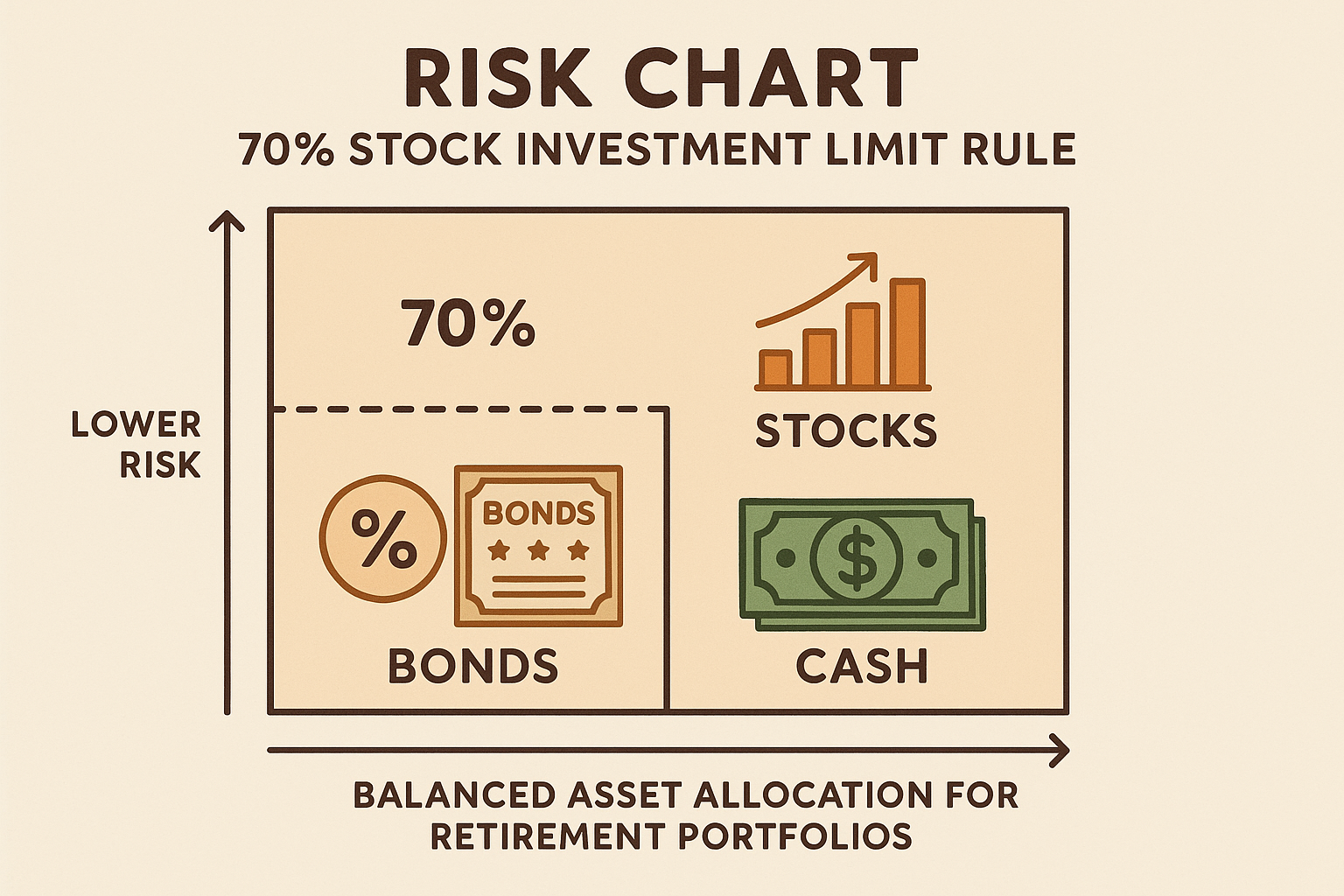 퇴직연금 주식 투자 비중 70퍼센트 제한 규칙을 표현한 위험도 차트