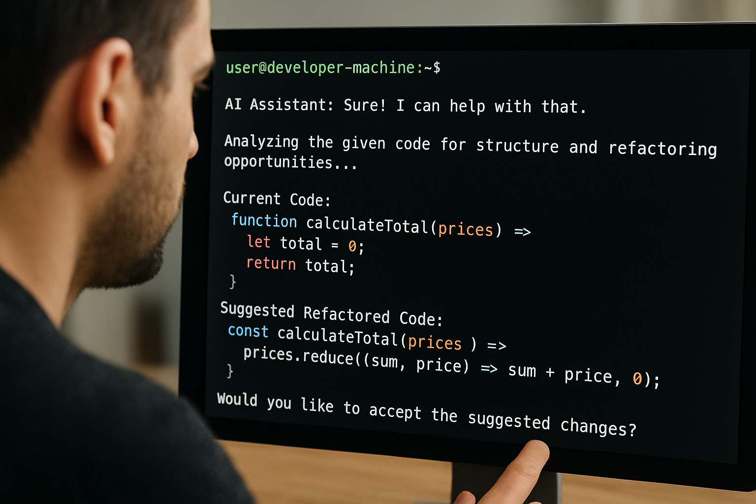 설치 후 Claude Code를 사용해 프로젝트 내 코드 구조 설명과 리팩터링 요청을 하는 모습
