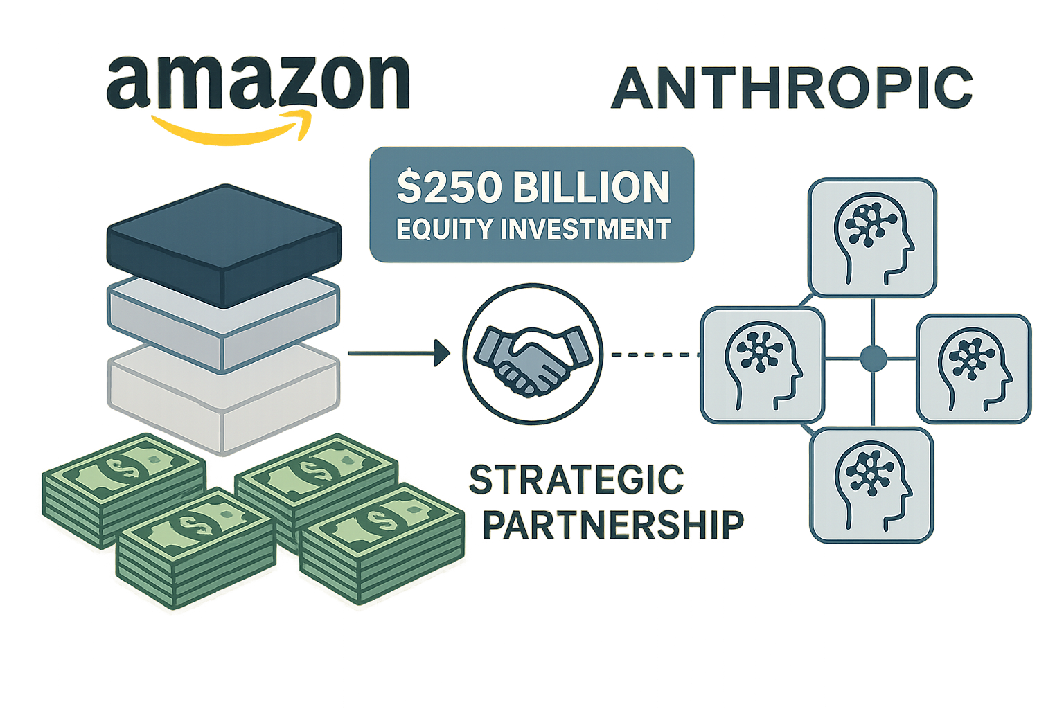 아마존과 앤트로픽의 250억 달러 지분 투자 구조를 설명하는 인포그래픽