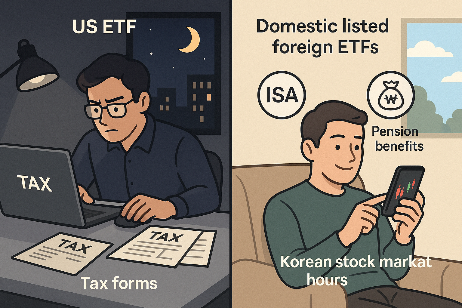 미국 ETF 직접 투자와 국내 상장 해외 ETF 투자 편의성 비교 이미지