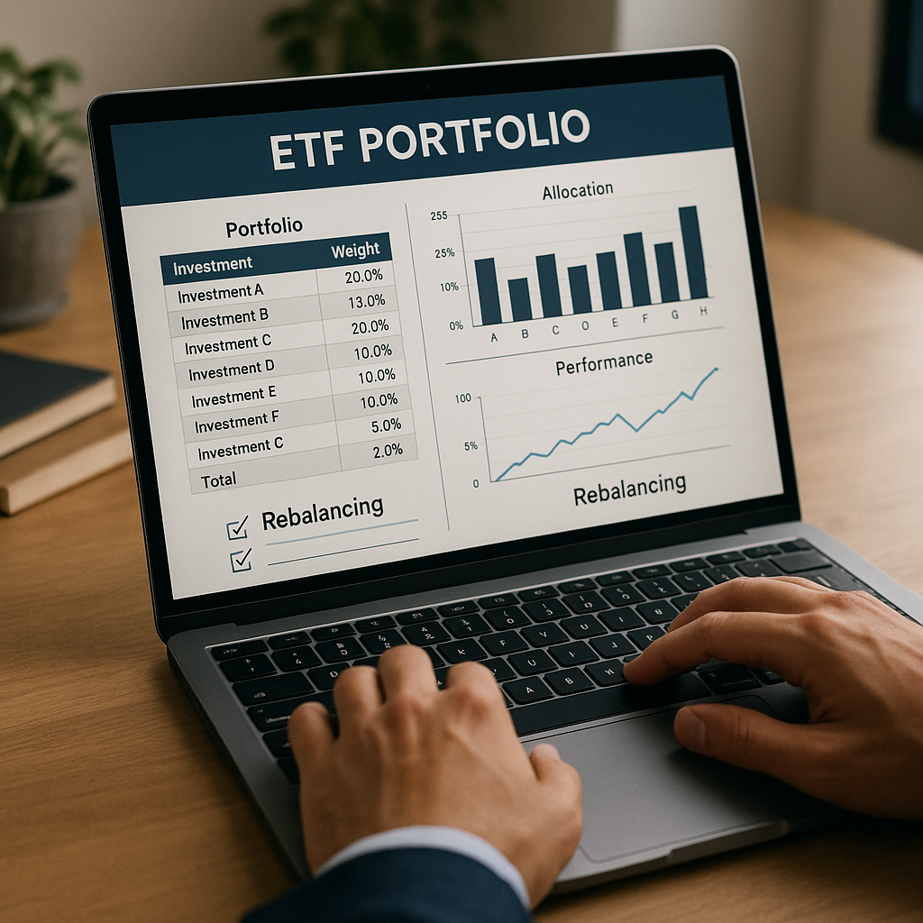 ETF 포트폴리오를 만들고 관리하는 모습을 보여주는 이미지