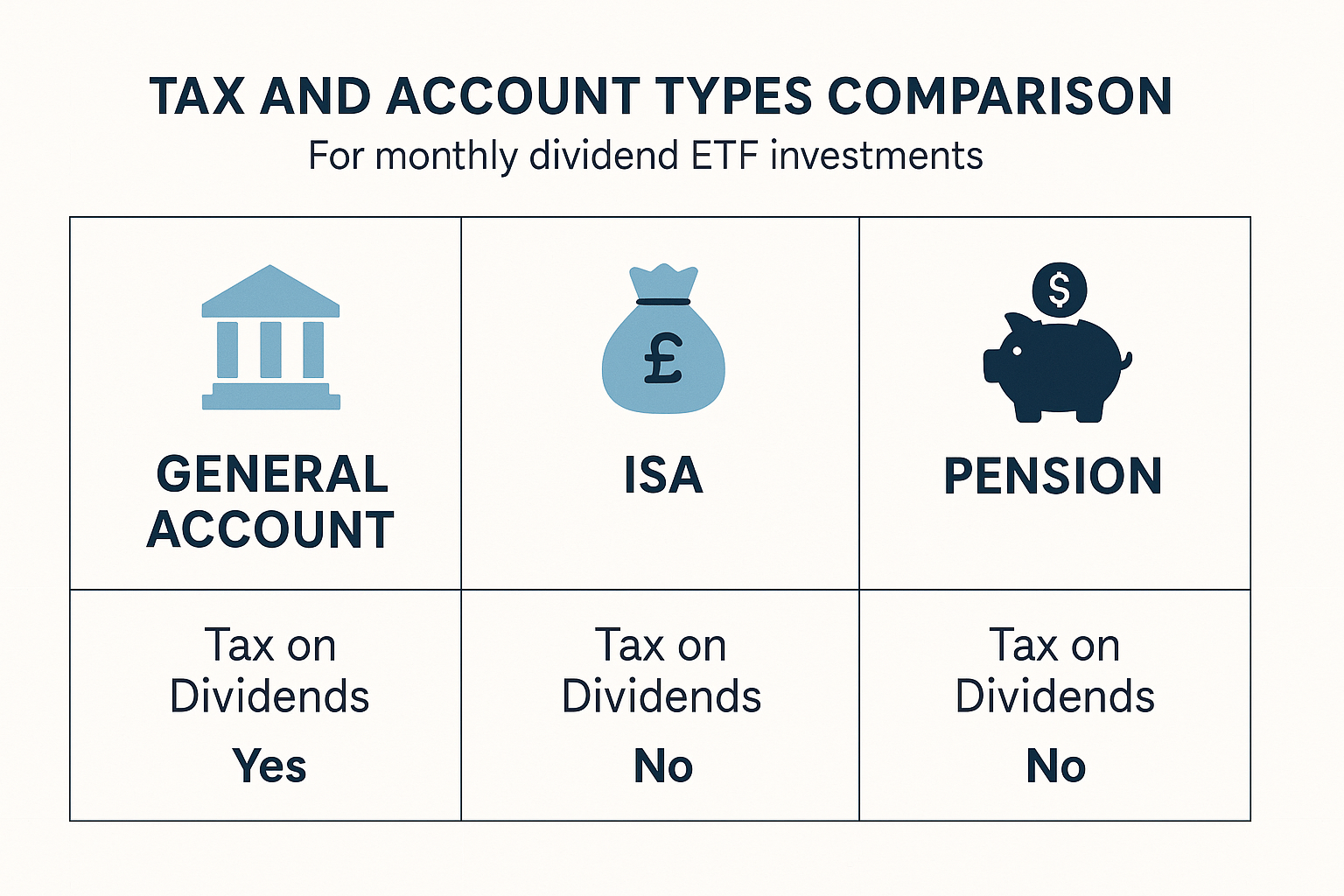월배당 ETF 투자 시 계좌 유형과 세금 비교를 설명하는 전문적인 시각 자료