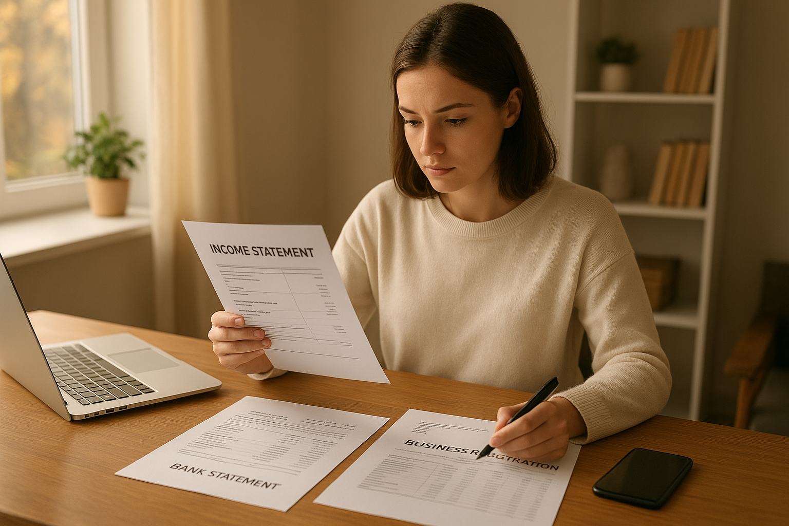 프리랜서가 전세대출 신청을 위해 서류를 준비하는 모습