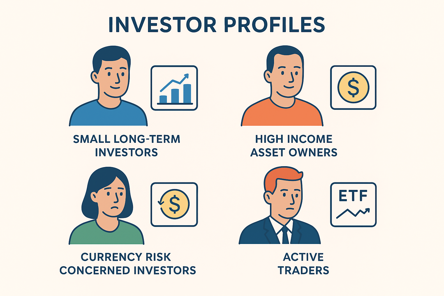 투자자 유형별 추천 전략을 나타내는 시각적 가이드 이미지