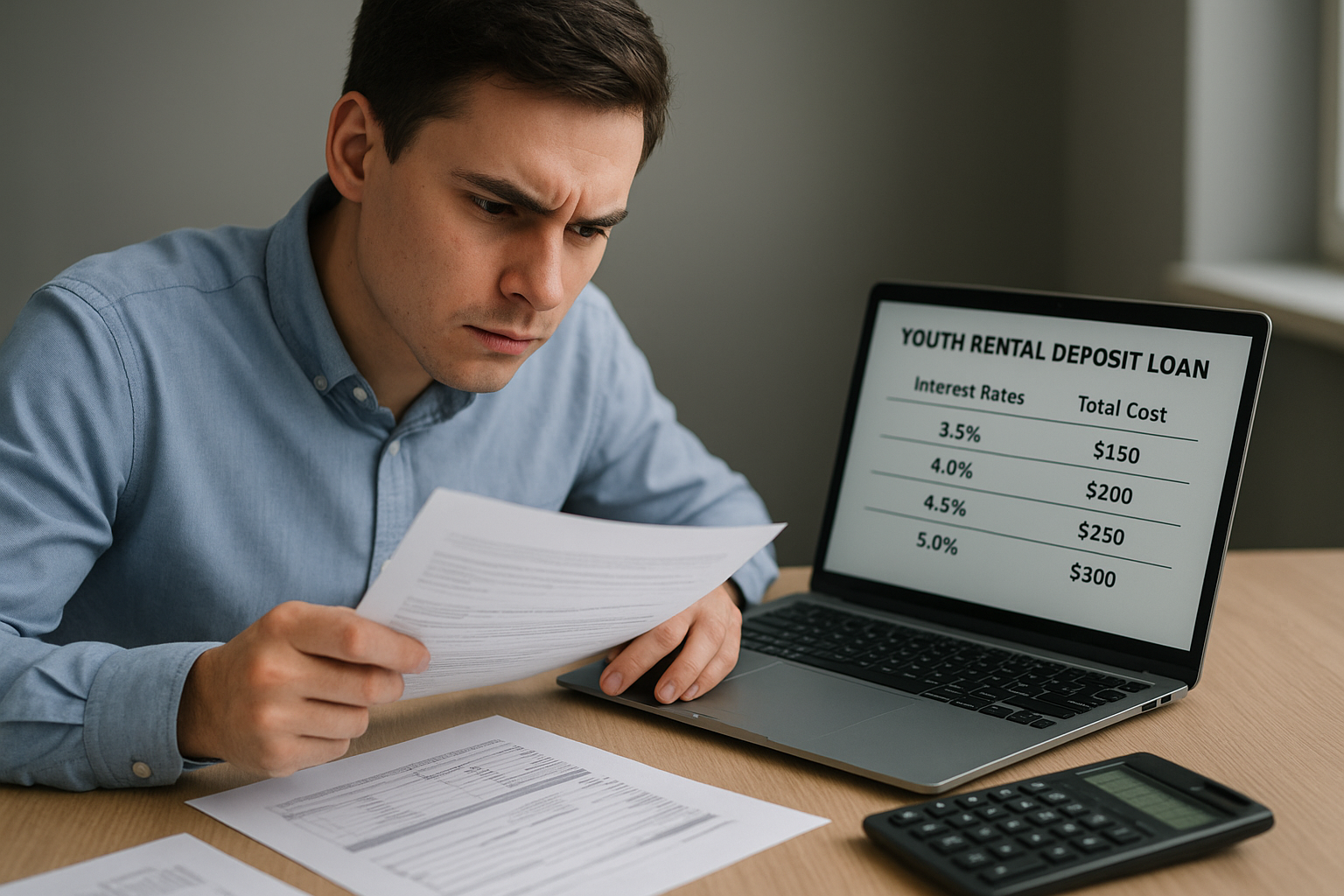 청년 전세자금대출 금리와 총비용 비교를 집중해서 살피는 청년 직장인 모습