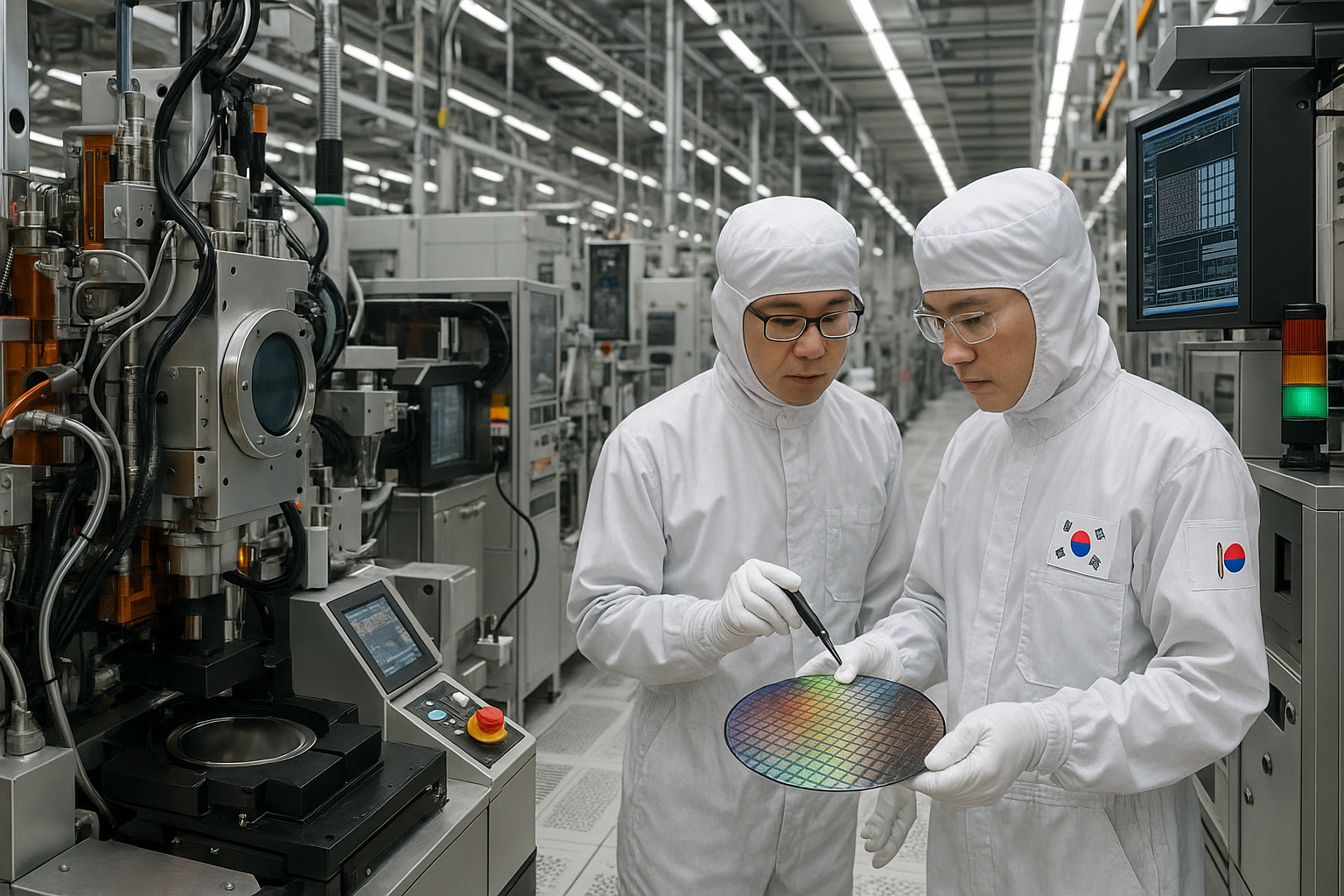 한국의 첨단 반도체 생산 시설과 엔지니어들 모습