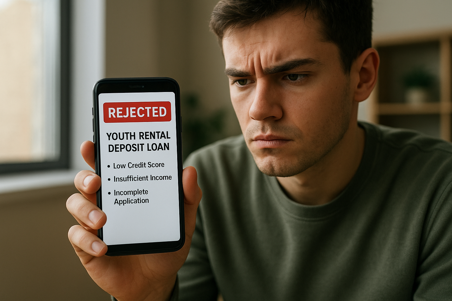 청년이 대출 거절 사유를 확인하는 모습