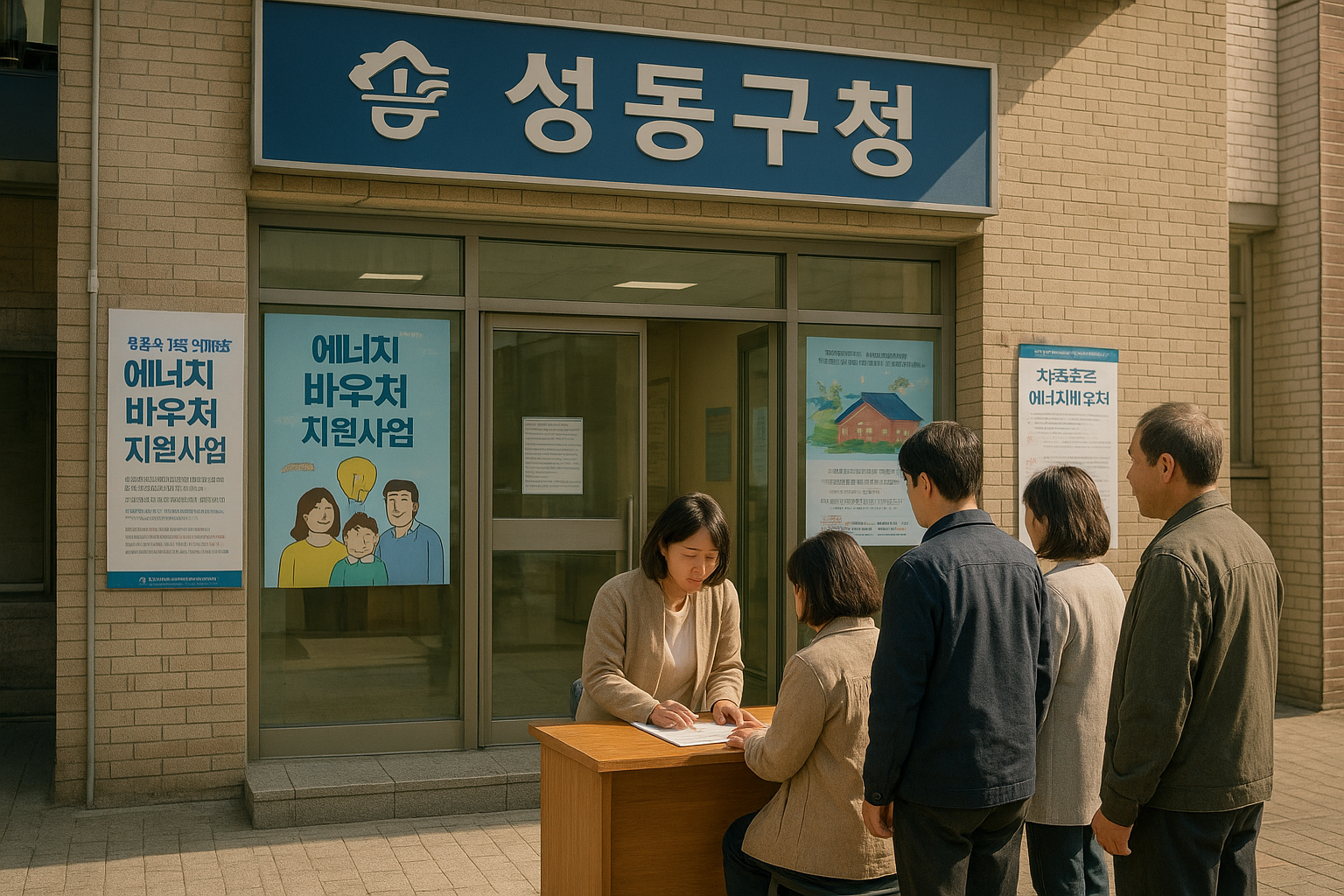 성동구 주민센터에서 에너지바우처 신청을 위해 대기하는 사람들 모습