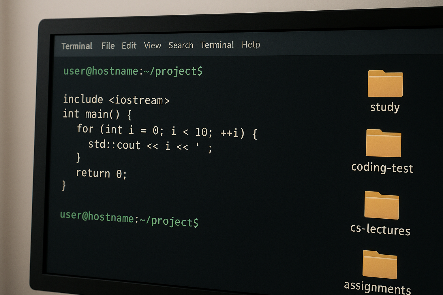 코딩 테스트와 학습을 위한 폴더 구조를 컴퓨터 화면에 보여주는 모습