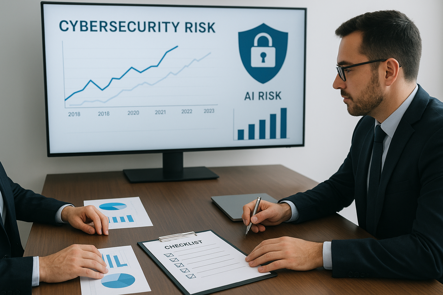 사이버보안과 AI 기업 위험 관리를 주제로 한 투자자 미팅 장면