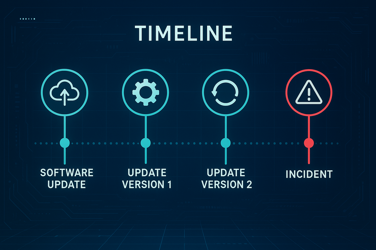 소프트웨어 업데이트 과정과 사건 타임라인을 보여주는 인포그래픽
