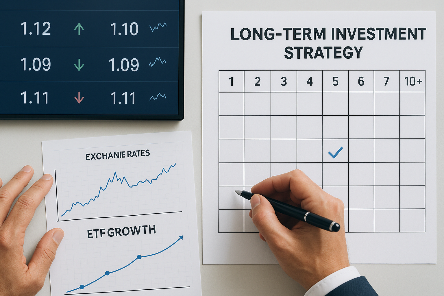 환율 변동과 장기 투자를 고려해 분할 매수 전략을 세우는 투자자