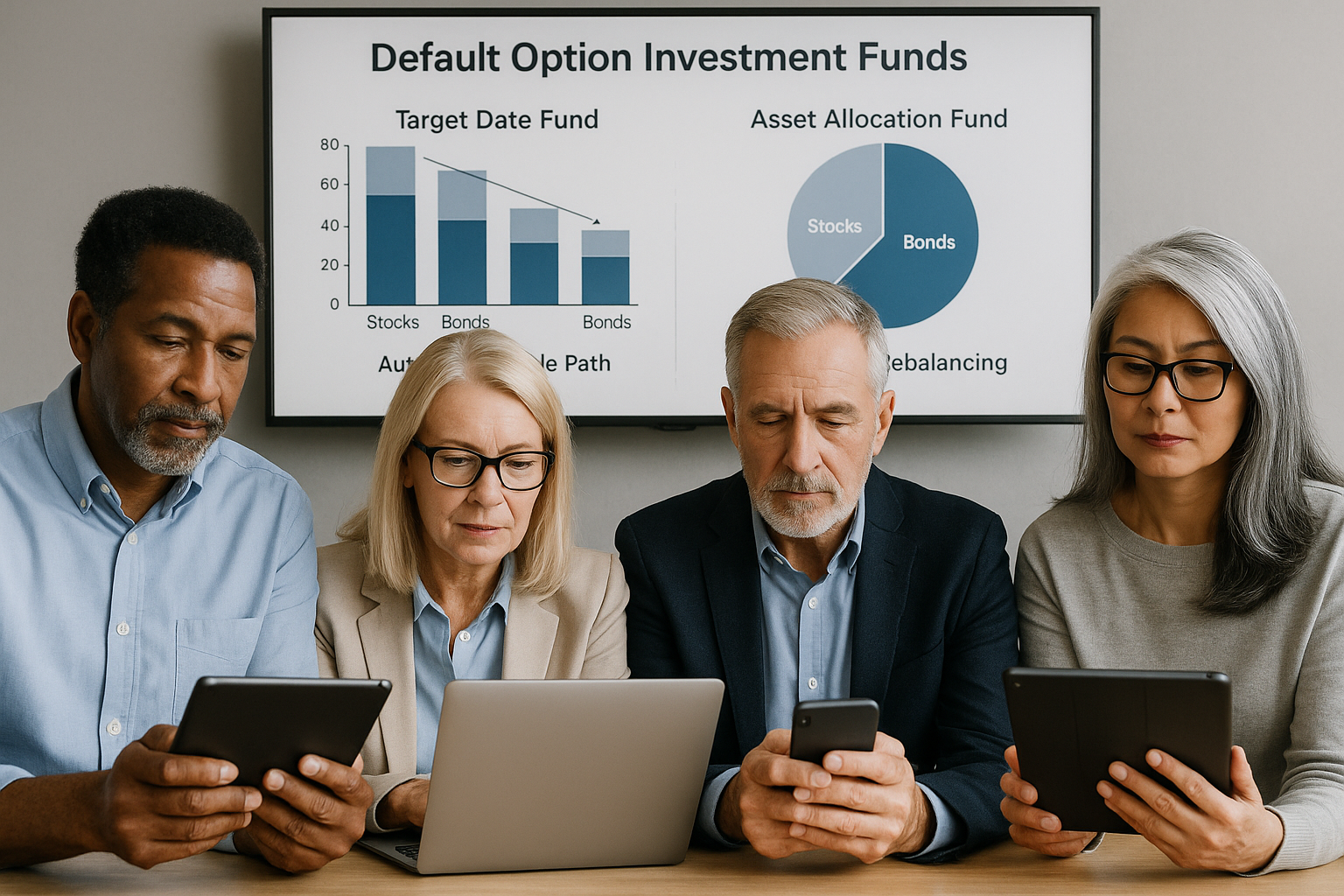 디폴트옵션과 자동 자산배분 전략을 선택하는 50~60대 중년 직장인들의 모습