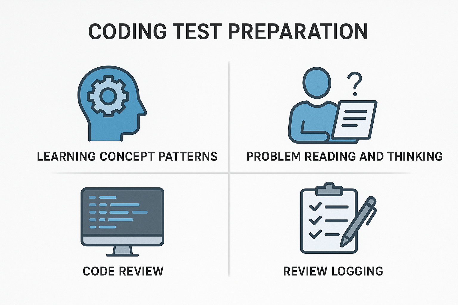 코딩 테스트 준비를 위한 4단계 워크플로우 인포그래픽