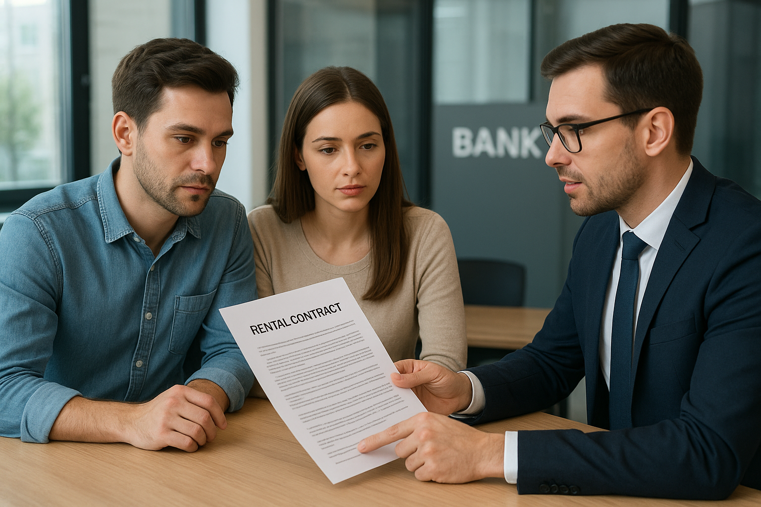 청년 부부가 은행 상담원과 전세자금대출에 대해 상담하는 모습