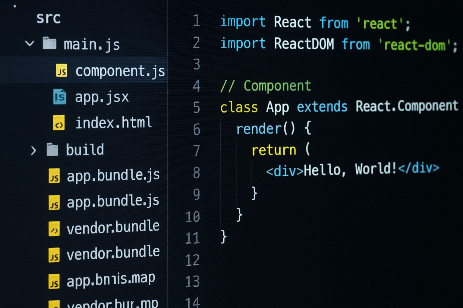 코드 에디터에서 소스맵 파일과 디버그 빌드를 자세히 보여주는 컴퓨터 화면