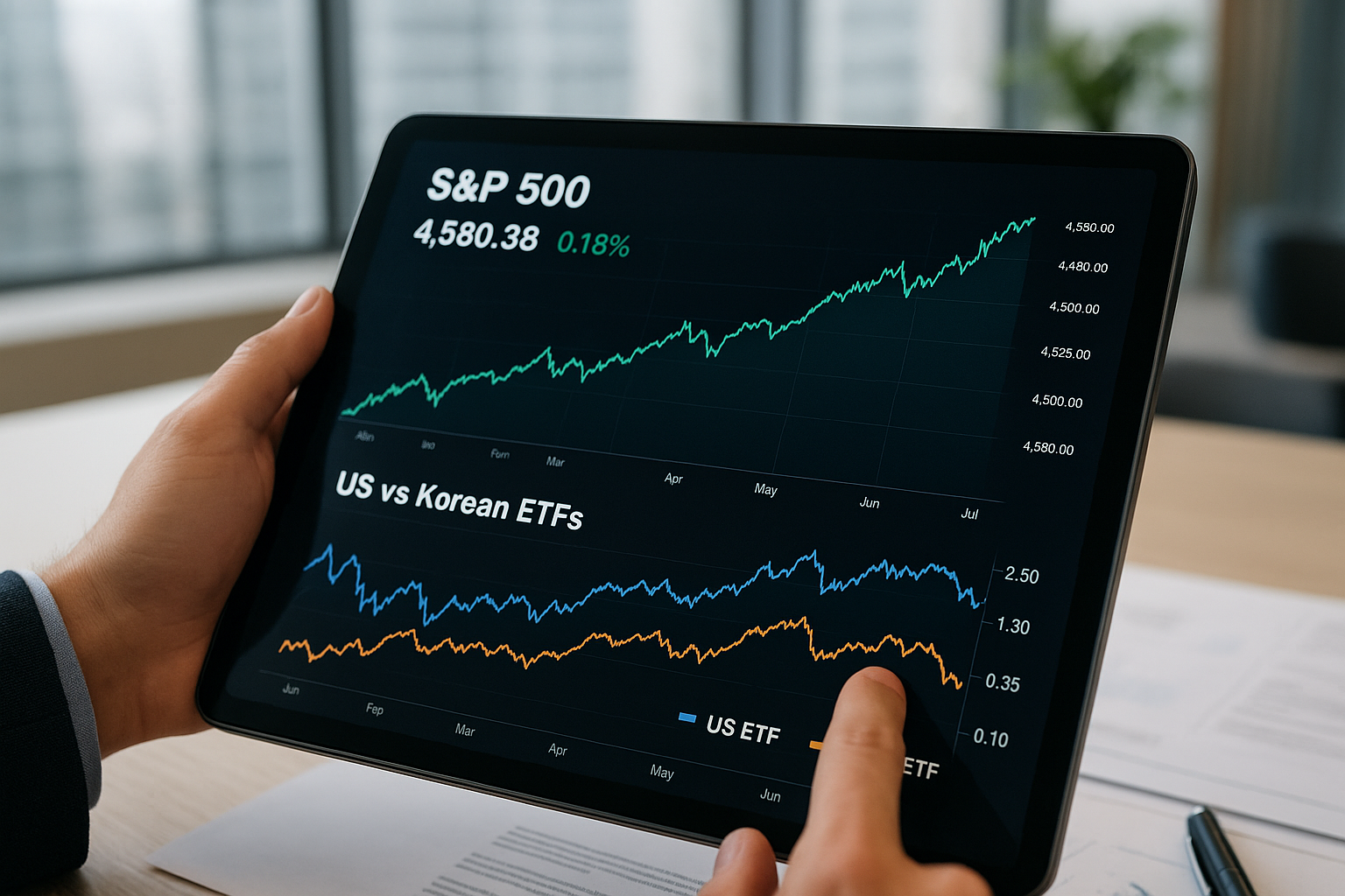 미국과 국내 상장 S&P500 ETF 비교를 나타내는 금융 데이터 분석 이미지