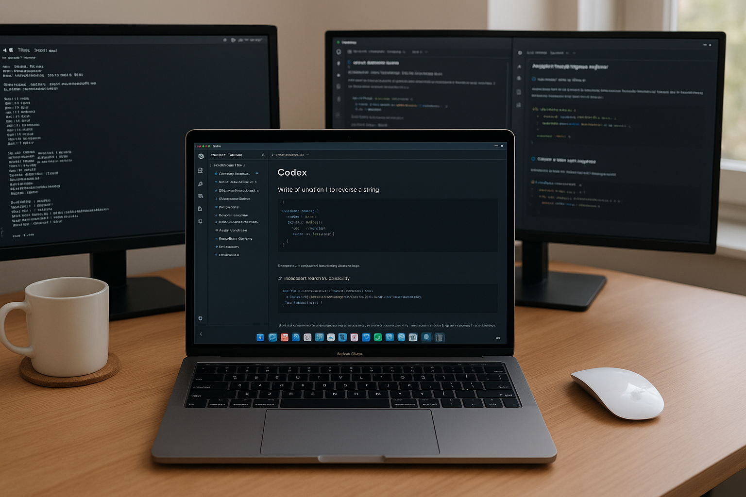 맥에서 VSCode와 코덱스 앱, zsh 터미널을 활용하는 개발자 작업 공간 모습