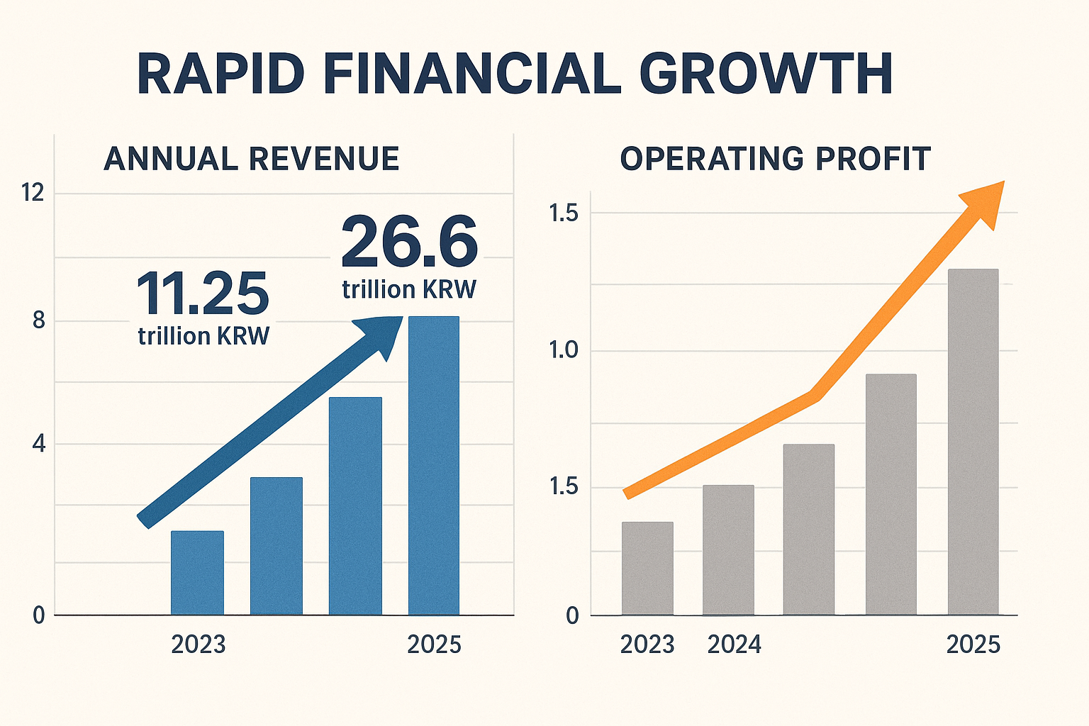 한화에어로스페이스 2024년부터 2025년까지 매출과 영업이익이 급증한 실적 그래프 이미지