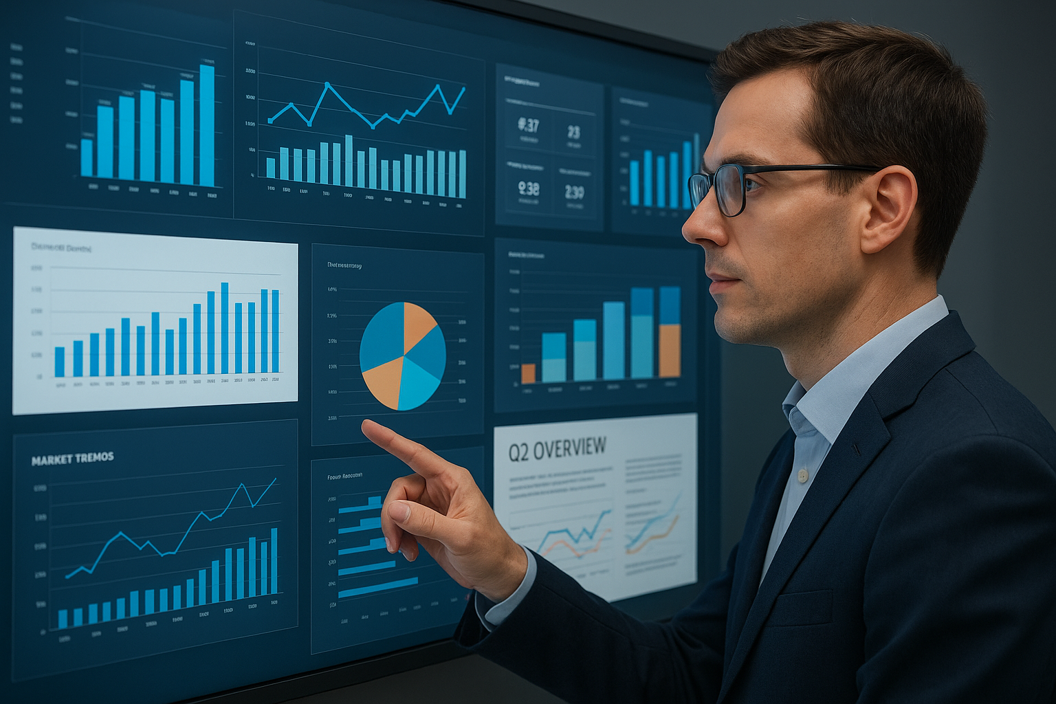클로드 옵스 4.7의 고해상도 차트 및 대시보드 분석 능력을 표현하는 데이터 분석가 이미지