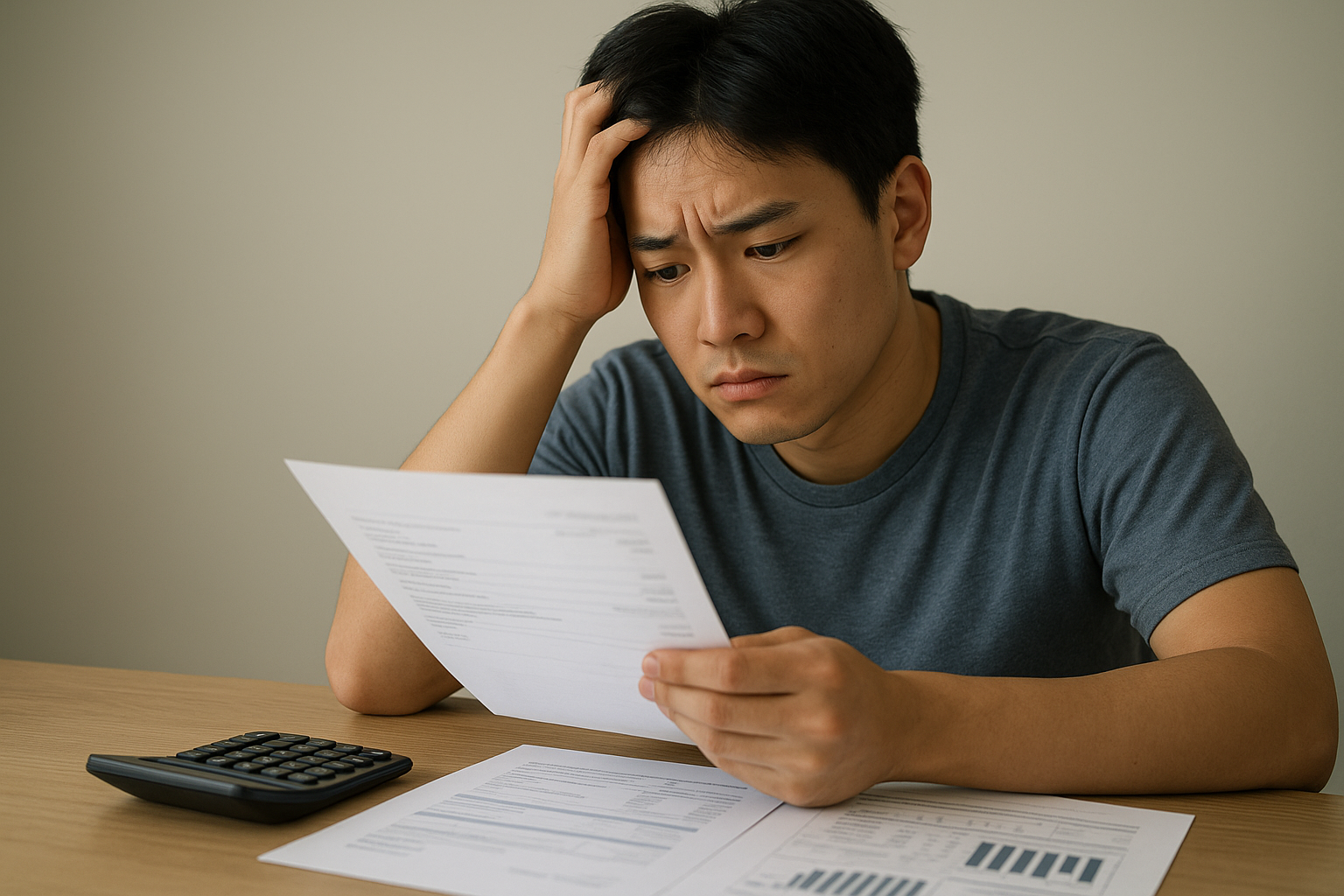 무직 청년이 부모 보증과 대출 가능성을 고민하는 모습