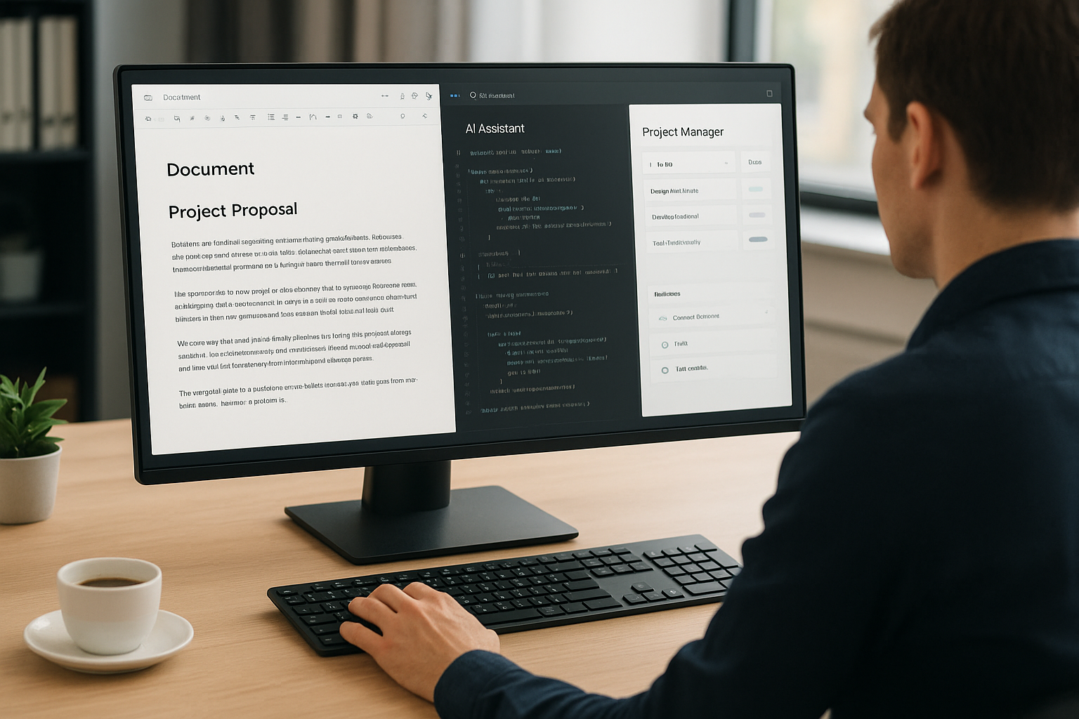 클로드 Pro 플랜 사용자가 문서 작성과 코드 작업을 하며 생산성을 높이는 모습