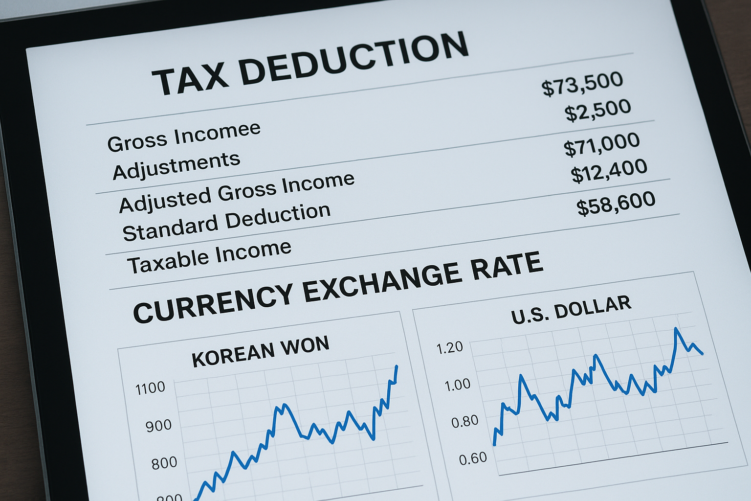 배당 수익의 세후 수익률 계산과 환율 리스크를 보여주는 금융 문서와 컴퓨터 화면 이미지