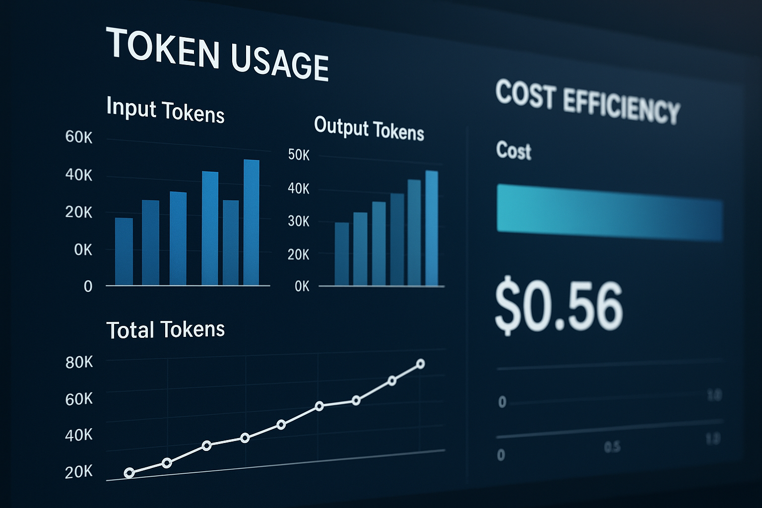 API 토큰 사용량과 비용 효율성을 보여주는 대시보드 그래프와 차트