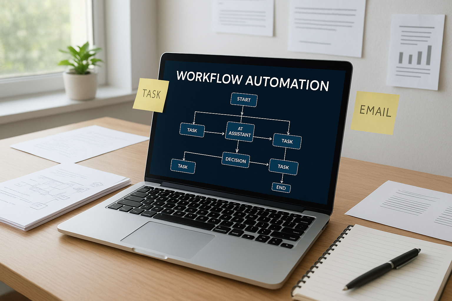 프리랜서가 AI를 활용해 반복 업무를 효율적으로 처리하는 작업 공간