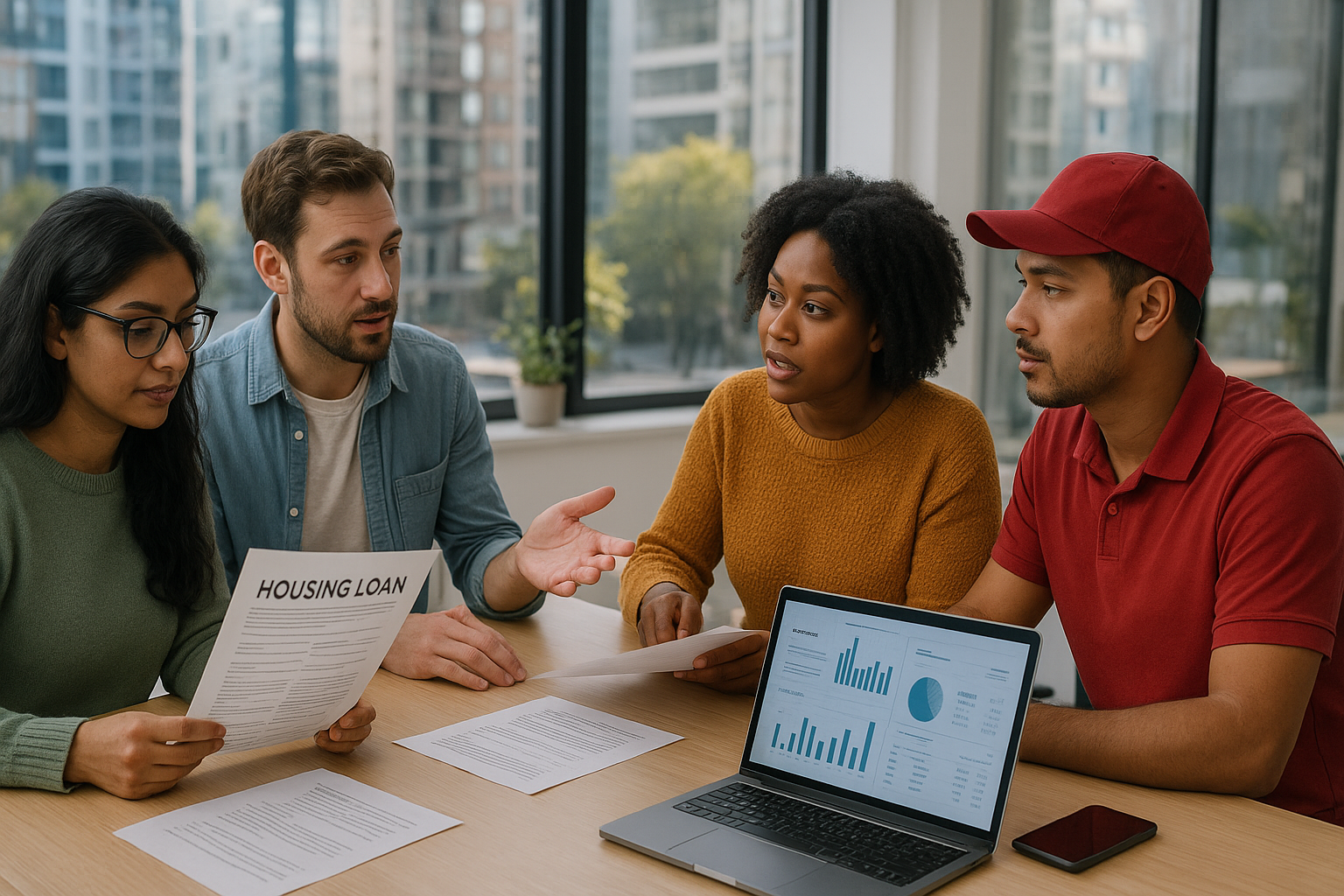 프리랜서들이 전세대출 옵션을 상담하는 모습