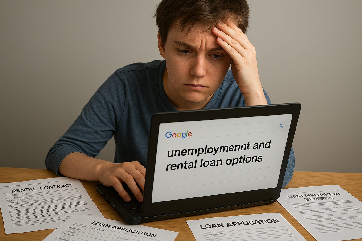 무직자가 전세대출 관련 정보를 검색하며 고민하는 모습