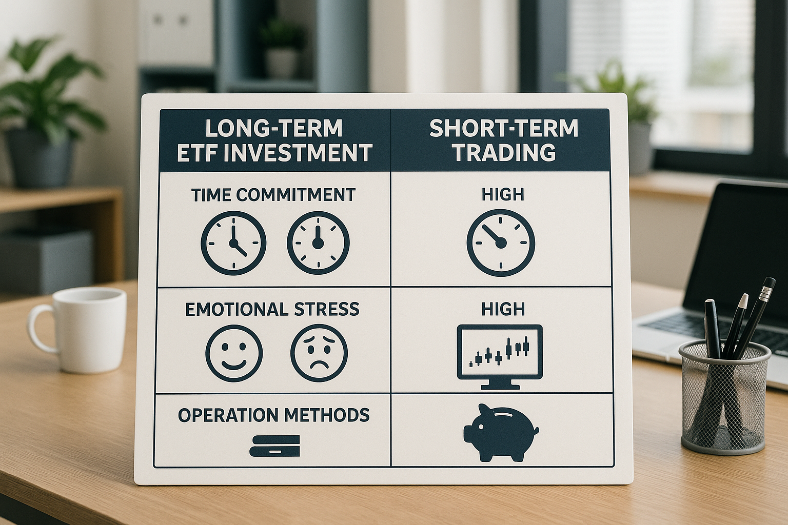 장기 ETF 적립식 투자와 단기 매매 ETF 비교 인포그래픽