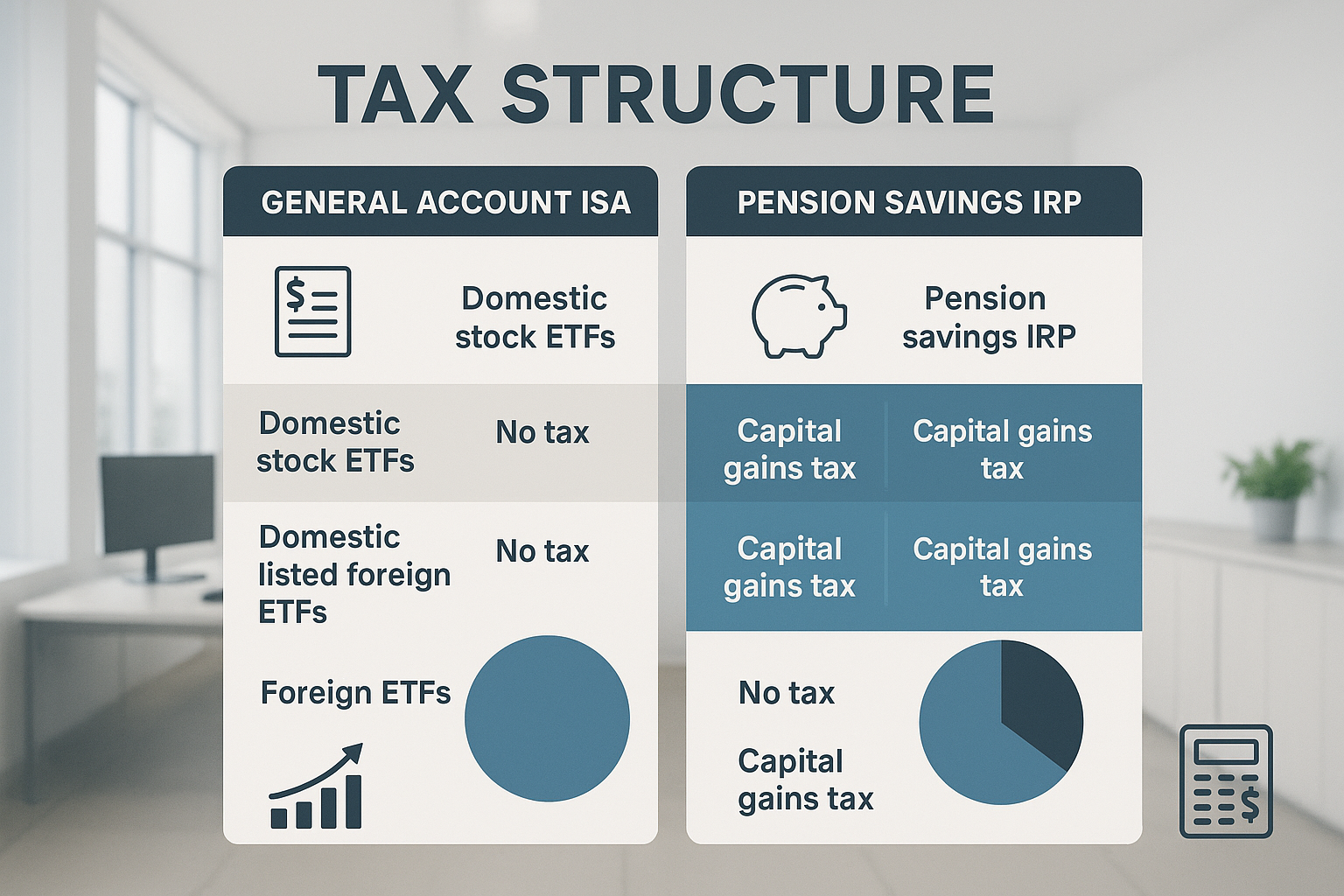 일반계좌, ISA, 연금저축 IRP의 과세 구조를 비교하는 인포그래픽 이미지