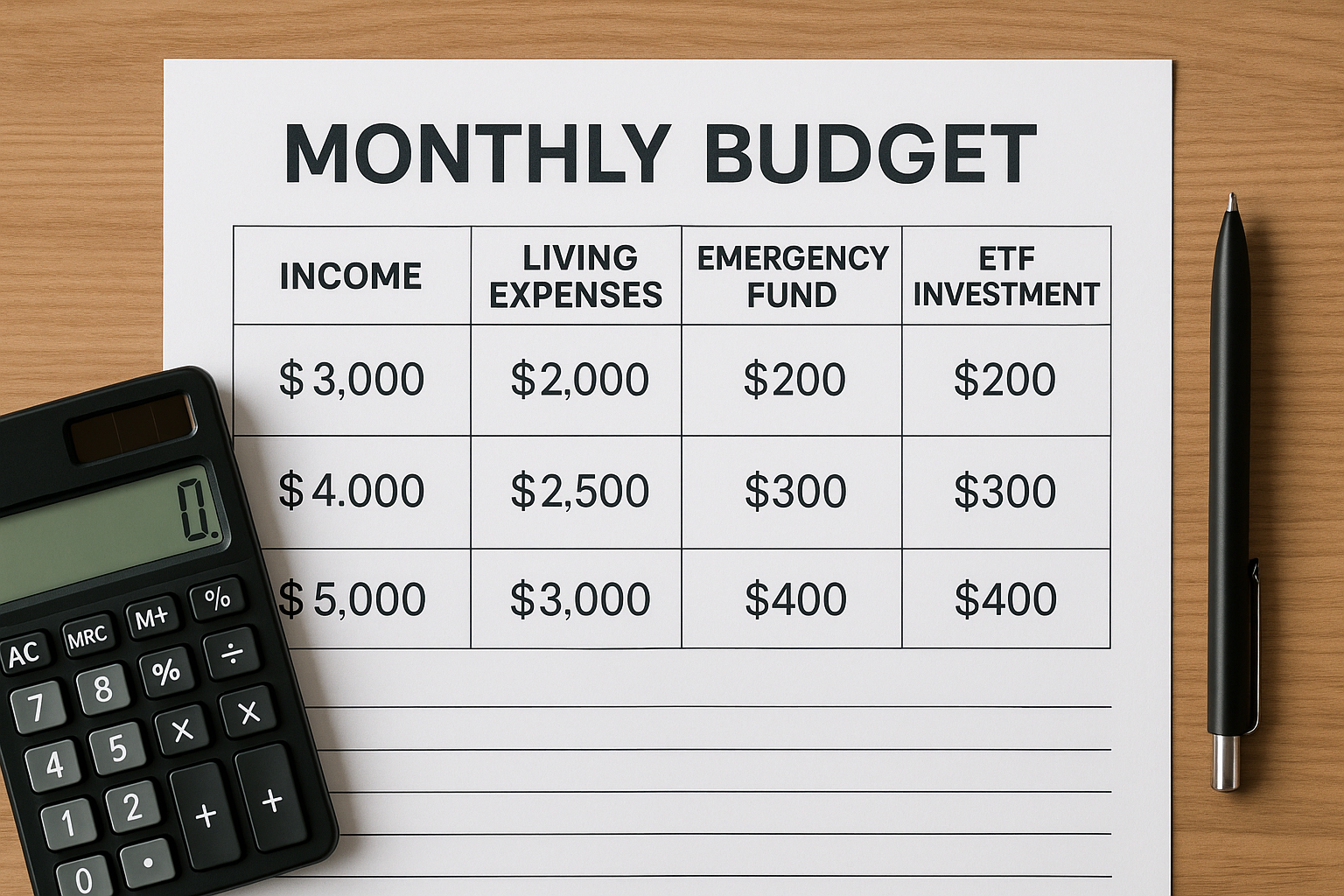 월급쟁이용 월간 예산과 ETF 적립금 배분 표 이미지