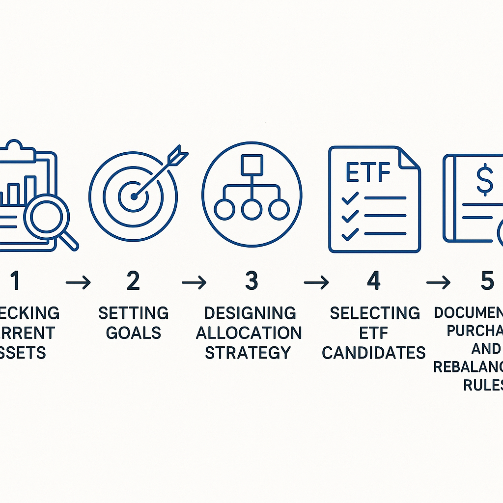 5단계 자산 배분 전략을 시각적으로 설명한 인포그래픽 이미지