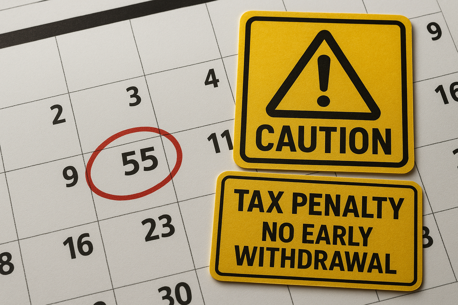 55세 이전 연금 중도해지 시 발생하는 세금 벌금에 대한 경고 이미지