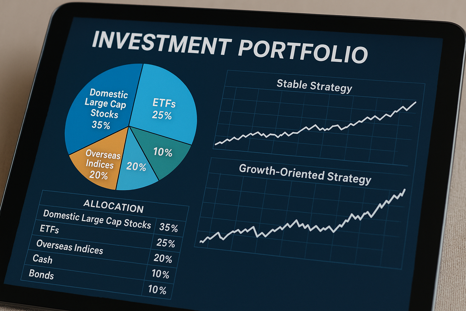 초보 및 직장인을 위한 안정형, 균형형, 성장형 포트폴리오 예시를 보여주는 이미지