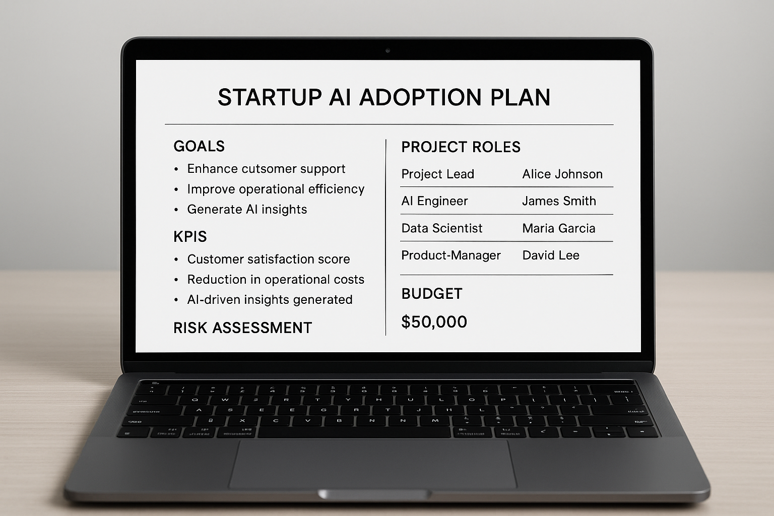 스타트업 AI 도입을 위한 체크리스트와 기획 문서 화면
