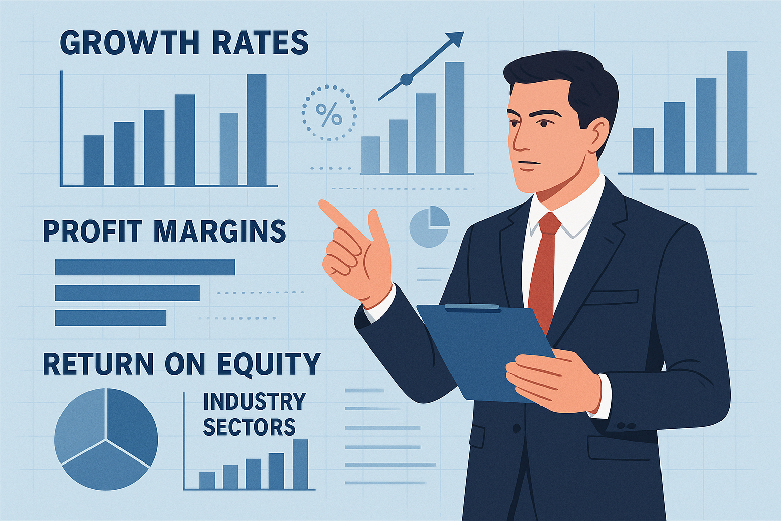 산업별 성장률과 마진 구조를 비교하는 비즈니스 전문가 이미지