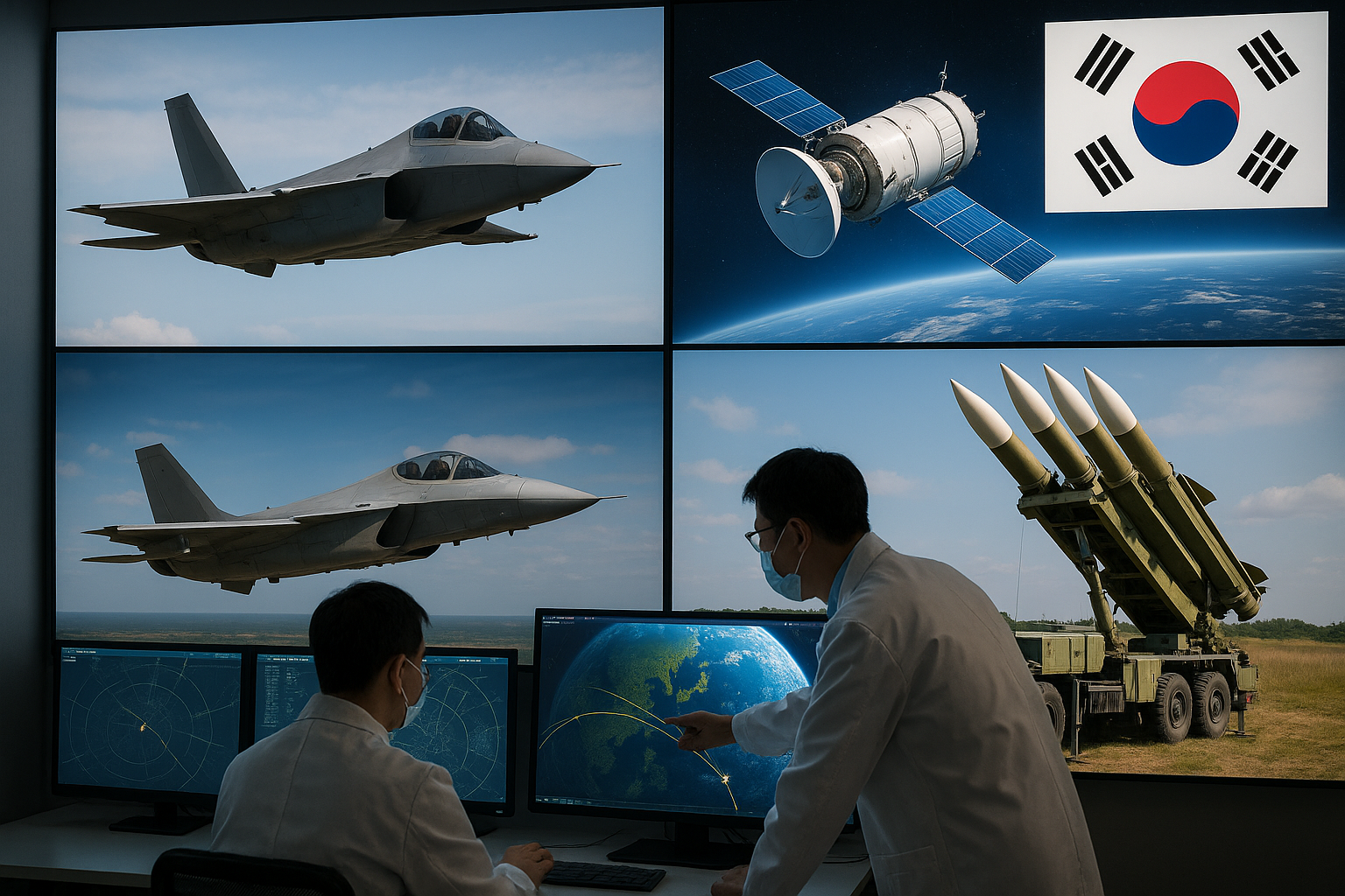 한국 방산 및 우주항공 산업의 군용기, 위성, 미사일 시스템과 엔지니어들
