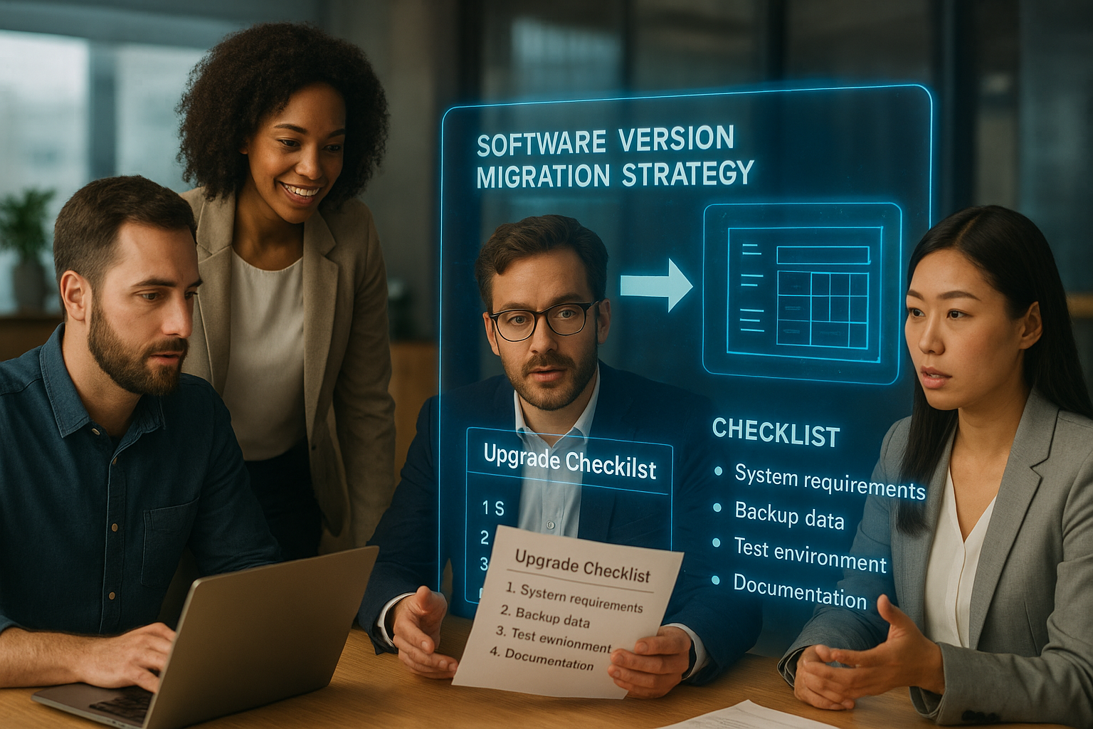 개인 개발자, 스타트업, 엔터프라이즈 팀이 Opus 4.6에서 4.7로 업그레이드 계획을 논의하는 장면
