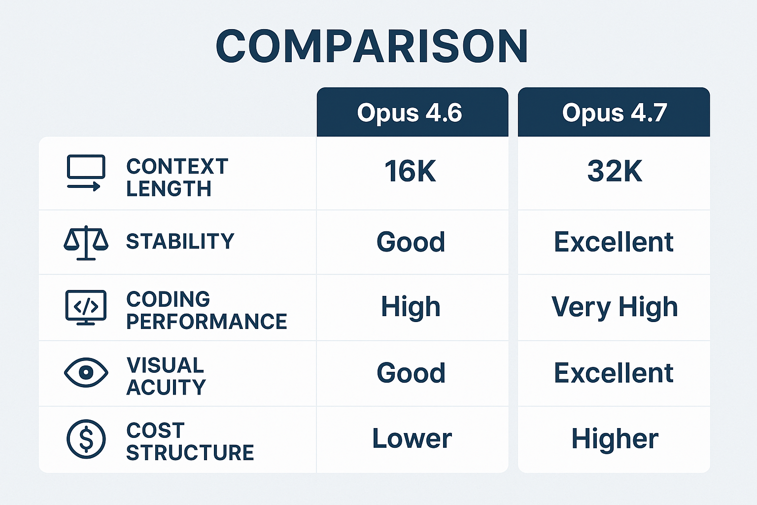 Opus 4.6와 4.7 모델의 주요 기능 비교 인포그래픽